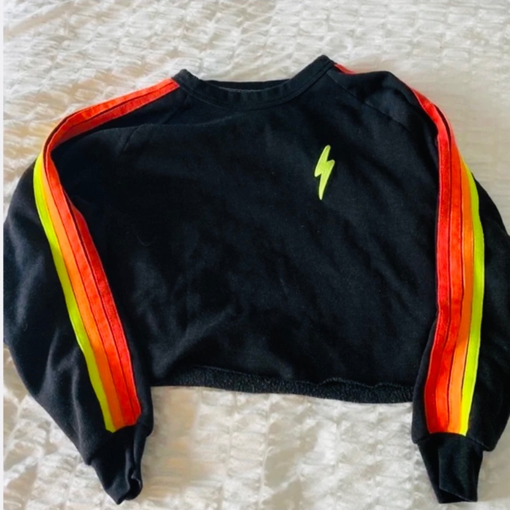 AVIATOR NATION BLACK NEON STRIPE BOLT SWEAT PANTS & SHIRT SET!! MED. EXCLNT COND